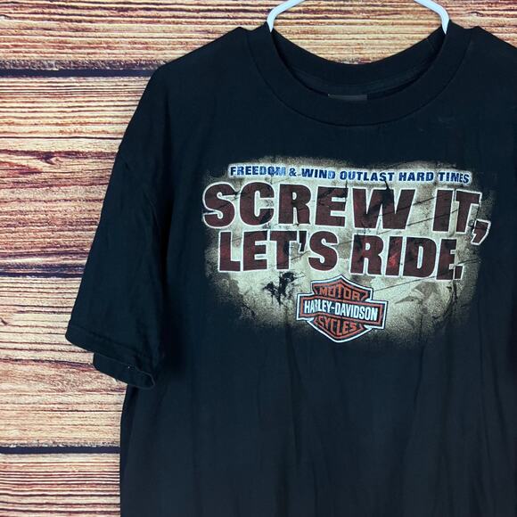 2000s Harley Davidson Motorycles Screw It, Lets Ride T-shirt - Picture 5 of 6
